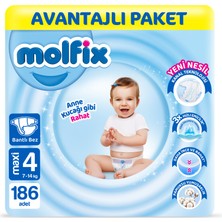 Molfix Bebek Bezi 4 Beden Maxi Avantajlı Paket 186 Adet