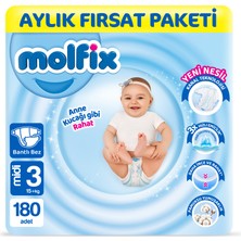 Molfix Bebek Bezi 3 Beden Midi Aylık Fırsat Paketi 180 Adet