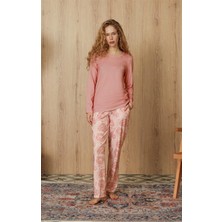 Doreanse Kadın Çiçek Desenli Somon Renk T-Shirt Pijama Takımı 4124