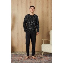 Doreanse Erkek Siyah Mermer Desenli T-Shirt Pijama Takımı 4834
