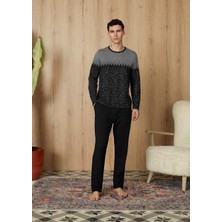 Doreanse Erkek Örme Siyah Desenli T-Shirt Pijama Takımı 4874