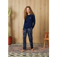 Doreanse Kadın Lacivert Çiçek Desenli T-Shirt Pijama Takımı 4064
