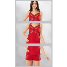 Süsen Lingerie 2 Parça Kırmızı Atlet Şort Dantelli Fantezi Kadın Gecelik Takımı