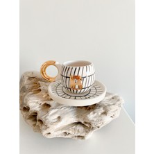 Mug Tasarım  24K Altın Yaldızlı Double Türk Kahvesi Fincanı Çizgili Fincan -B Harfi-