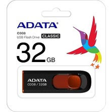 Adata C008 32GB USB2.0 Siyah-Kırmızı USB Bellek AC008-32G-RKD