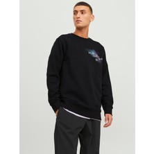 Jack & Jones Erkek Ön Arka Baskılı Bisiklet Yaka Sweatshirt 12242181