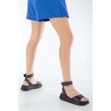Munshoes Siyah Hakiki Deri Kadın Sandalet SK23Y501-SYH