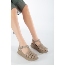 Munshoes Vizon Hakiki Deri Kadın Kafesli Sandalet