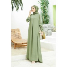 Neways 6482-MODAL A Pileli Elbise Haki