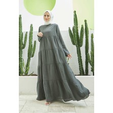 Neways 6400-MODAL  Büzgülü Elbise Yağ Yeşili