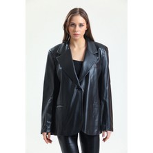 Sense Kadın Deri Büyük Beden Ceket Trend Tasarım Regular Kalıp Siyah Deri 36/S