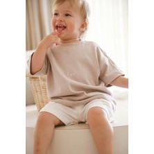 Ohlala Koala Bisiklet Yaka Nakışlı Oversize Basic T-Shirt Bebek - Çocuk