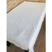 Yüksel Halı Mefruşat Dantel Görünümlü Şeffaf Kaplamalı Masa Örtüsü Beyaz