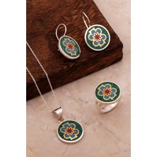 Sümer Telkari Çiçek Mozaik Işlemeli Renkli Gümüş Set 2690