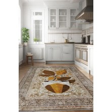 Homshtag Vintage Kahve,Pastel Renkli Vintage Oturma Odası,Pamuklu Dokuma Tabanlı Yıkanabilir Kahvesever Halısı