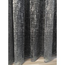 Evdepo Home Taç Katyonik Desen Keten Görünümlü 1/2 Seyrek Pile Tül Perde Tek Kanat - Koyu Gri 130 x 260 cm