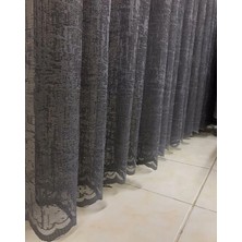 Evdepo Home Taç Katyonik Desen Keten Görünümlü 1/2 Seyrek Pile Tül Perde Tek Kanat - Koyu Gri 130 x 260 cm