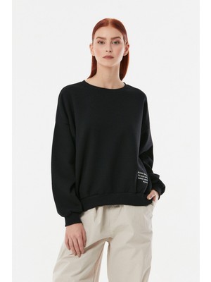 FullaModa Baskılı Bisiklet Yaka Sweatshirt