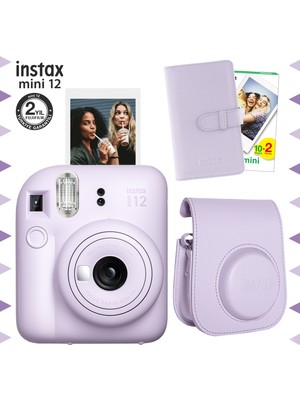 Fujifilm Instax Mini 12 Lila Fotoğraf Makinesi-20'li Film-Laporta Albüm ve Deri Kılıf Seti