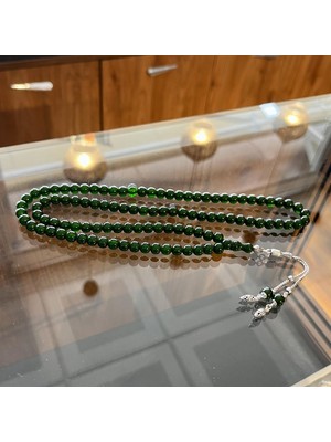 Dergah Tesbih Ender Tasarım Namaz Tesbihi Yeşil Sıkma Kehribar Gümüş Püskül