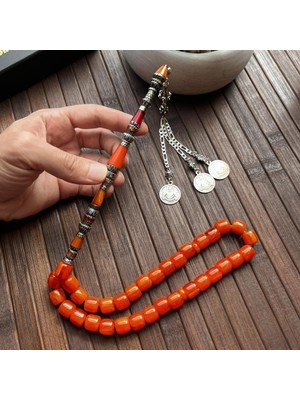 Dergah Tesbih Koleksiyonluk Nakkaş Imame Sıkma Kehribar Tesbih