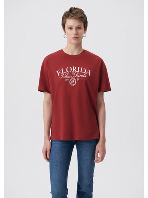 Florida Baskılı Bordo Tişört