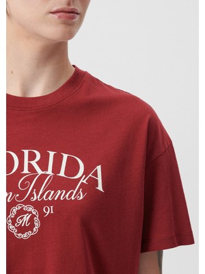 Florida Baskılı Bordo Tişört