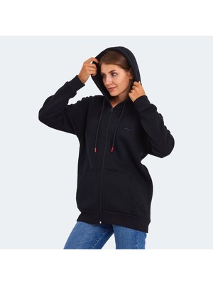 Slazenger KATYA Kadın Fermuarlı Kapüşonlu Cepli Lacivert Sweatshırt