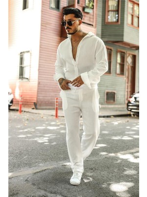Outfit-Man Erkek Baggy Bel Bağlamalı Müslin Pantolon Beyaz