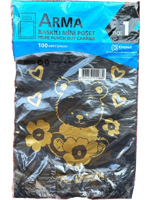 Arma Baskılı Mini Blok Poşet Torba - No : 1 - 22X35 Cm. - Siyah - 100 Adetlik 3 Paket