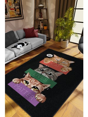 Homshtag Kediler Önemlidir Koyu Renkli Halı Modern Genç Halısı Renkli Salon Halısı Kedi Sever Halısı