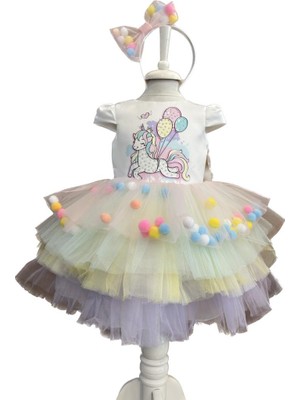 Pamina Kız Bebek Tül Etekli Unicorn Taçlı Elbise Set