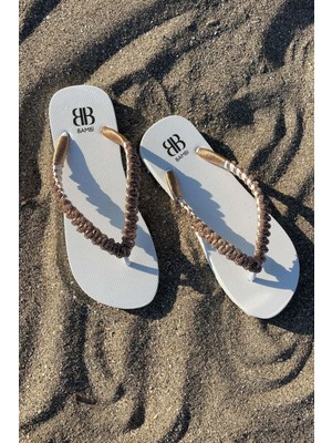 Bambi Beyaz Rose Taşlı  Kadın Terlik K04376000459