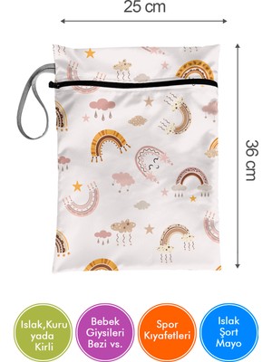 Bunnybons Rainboow Islak/Kuru Kirli Temiz Kıyafet Mayo Bebek Çamaşır Çantası - Sıvı Geçirmez