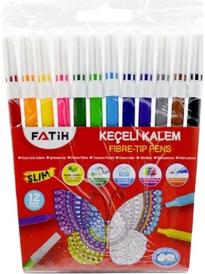 Fatih Keçeli Kalemler 12'li Paket Canlı Renkler Toksit Madde İçermez 12 Farklı Renk