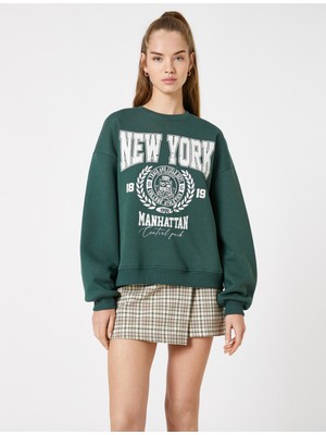 Koton Kolej Sweatshirt Baskılı Bisiklet Yaka Ribanalı