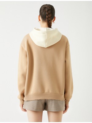 Koton Kapüşonlu Sweatshirt Kolej Baskılı Kanguru Cepli