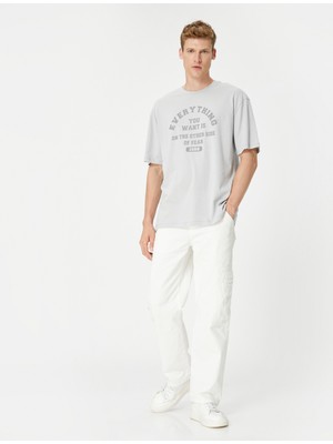 Koton Slogan Baskılı Tişört Bisiklet Yaka Kısa Kollu Pamuklu