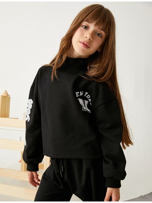 Koton Oversize Balıkçı Yaka Sweatshirt New York Baskılı Şardonlu