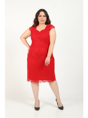 Butik Miza Dantel Büyük Beden Kısa Kollu Elbise