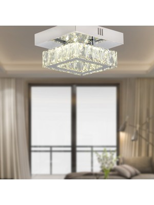 Apliqa Modina Tek Katlı Krom 3 Renkli 20 Watt Ledli 3 Renkli Kristalli Taşlı Modern Tasarım LED  Kristal Salon Avize