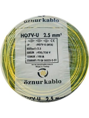 Öznur Kablo 2,5 mm Nya Kablo Tek Damar Sarı Yeşil