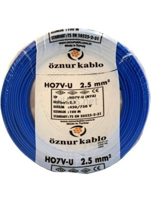 Öznur Kablo Öznur 2,5 mm Nya Kablo Tek Damar Mavi