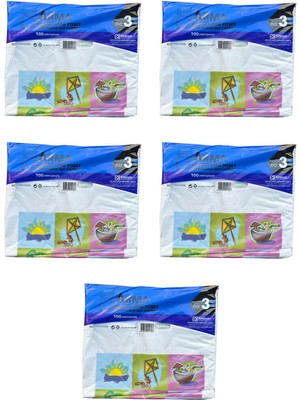 Arma Baskılı Mini Blok Poşet Torba - No : 3 - 30X50 Cm. - Beyaz - 100 Adetlik 5 Paket