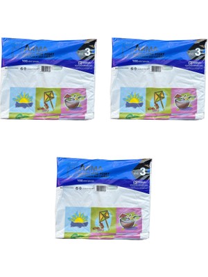 Arma Baskılı Mini Blok Poşet Torba - No : 3 - 30X50 Cm. - Beyaz - 100 Adetlik 3 Paket