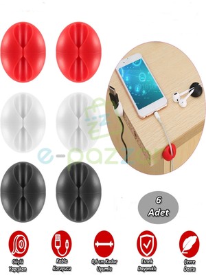 Epazzar 6'lı Mini Top Şarj Kablo Anahtar Bitki Takı Gözlük Askı Tutacağı Ev Ofis Araç Yapışkanlı Organizer