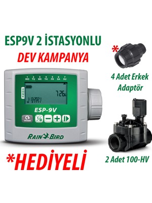 Rain Bird  ESP9VI2 Pilli Kontrol Ünitesi 9V. 2 Istasyonlu ve 2 Adet 100HV 9V. Vana Seti