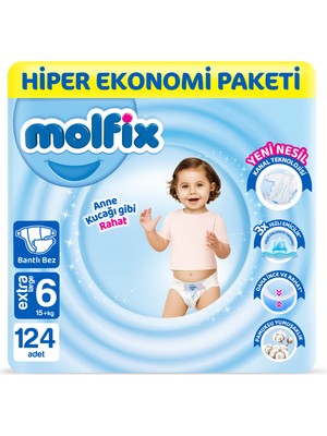 Molfix Bebek Bezi 6 Beden E.large Hiper Ekonomi Paketi 124 Adet