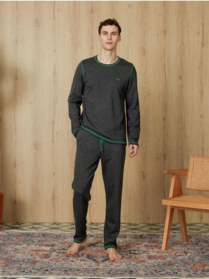Doreanse Erkek Yeşil Dikişli Örme Kumaş Gri T-Shirt Pijama Takımı 4674