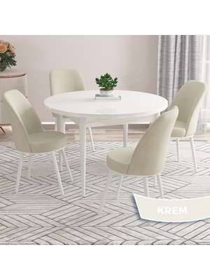 Canisa Concept Kea Serisi Yuvarlak Beyaz Mutfak Masa Takımı  ve 4 Babyface Sandalye